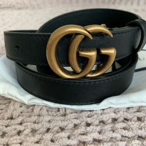 Gucci Black Thin GG Marmont Belt